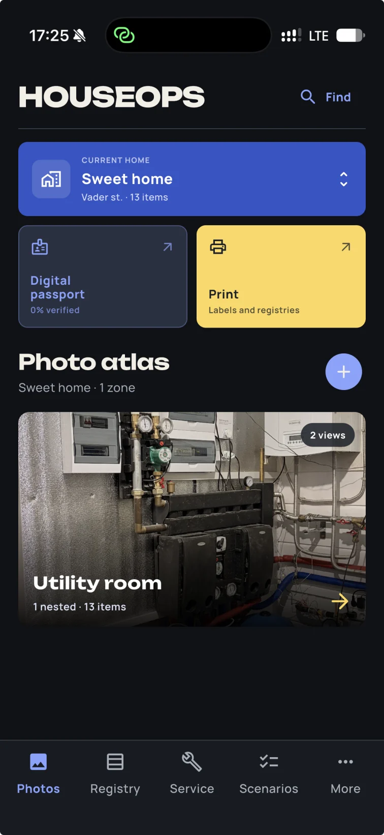 HouseOps home photo atlas with a real utility-room overview